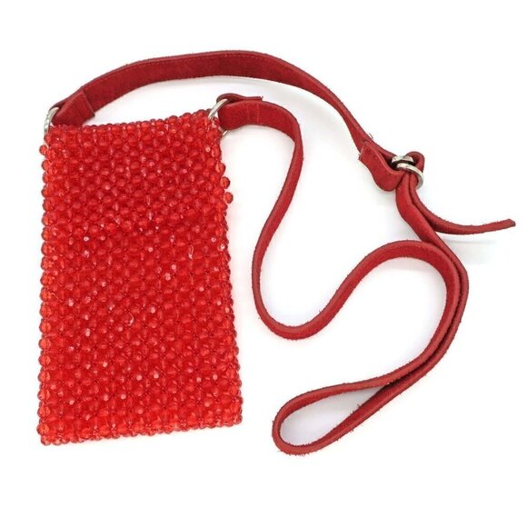 Free People Edie Beaded Belt Bag Red Crossbody Bag Y2K 90's Style Purse - Picture 3 of 4
